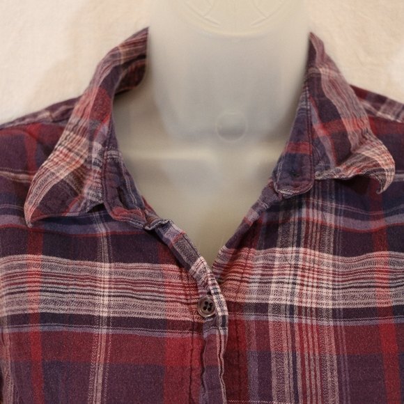 Orvis Purple Plaid Button Up Tunic Dress Medium Cotton Western Rustic Shirt - Picture 5 of 12